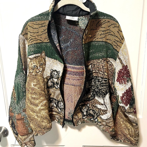 Vintage Tapestry cat jacket coat women’s cotton Maxson Tapestri USA one size OS - Picture 2 of 7